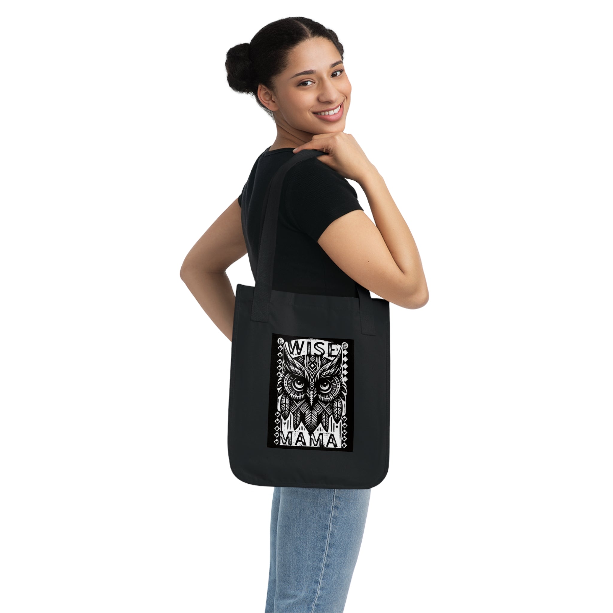 Wise Mama Owl Tote Bag | Woodcut Art Owl Market Bag