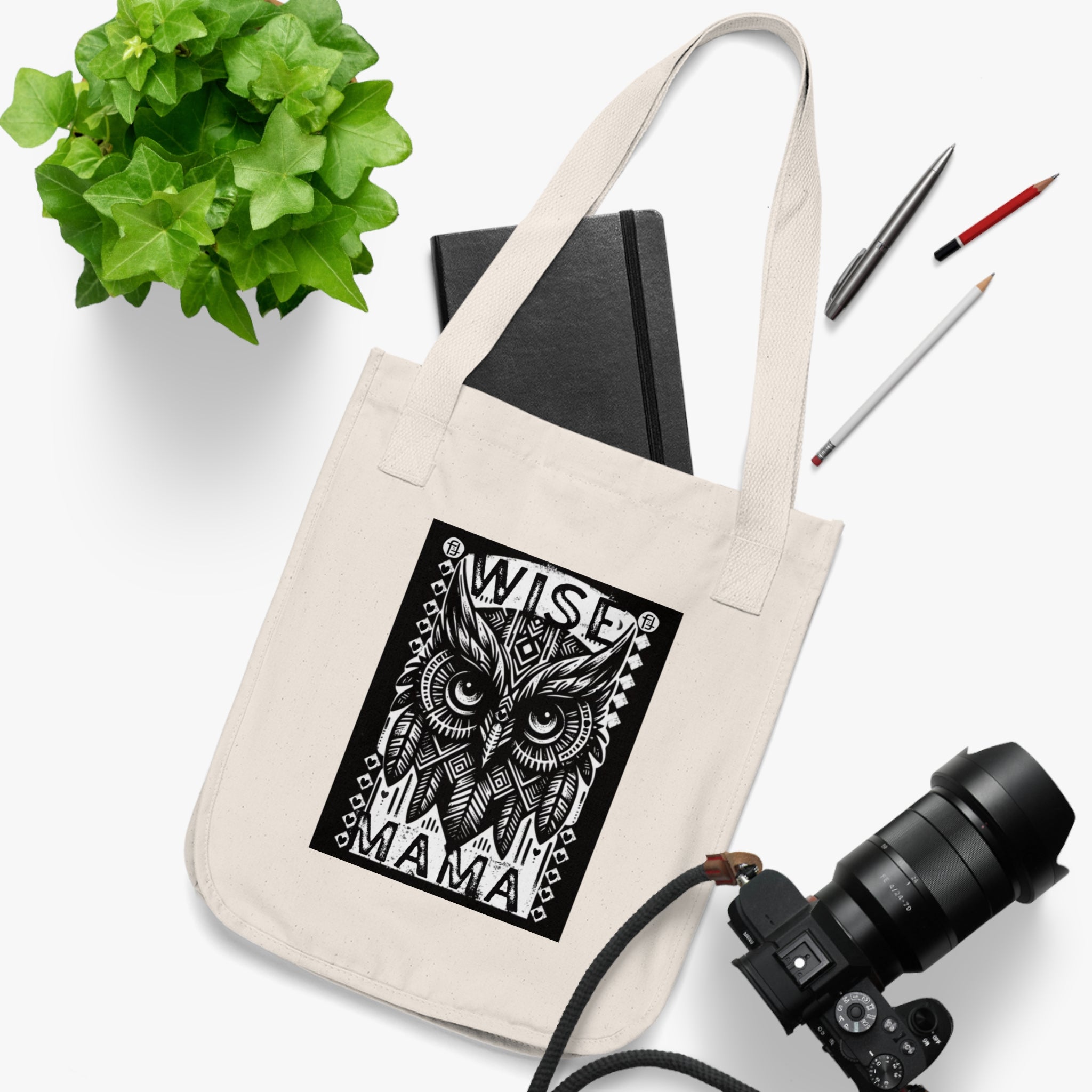 Wise Mama Owl Tote Bag | Woodcut Art Owl Market Bag