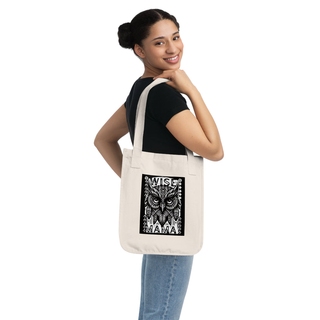 Wise Mama Owl Tote Bag | Woodcut Art Owl Market Bag